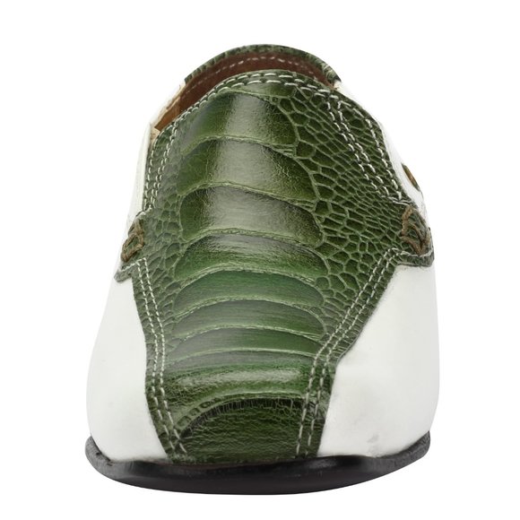 LIBERTYZENO Kid's OLIVE OSTRICH LEG / WHITE PLAIN Leather Loafers Dress Shoes - Picture 3 of 5